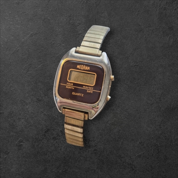Medana Accessories - Silver and Brown Quartz Digital Watch